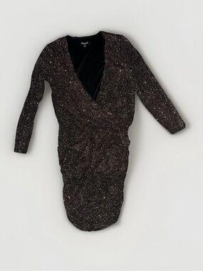 Express Sparkle Deep V Mini Dress in Black with Metallic Flecks
